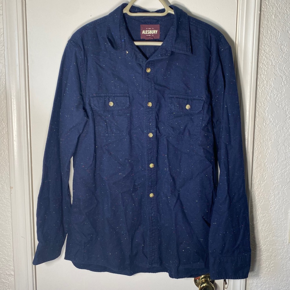 Alesbury Mens Navy Speckled‎ Button Down Shirt Flannel Long Sleeve L